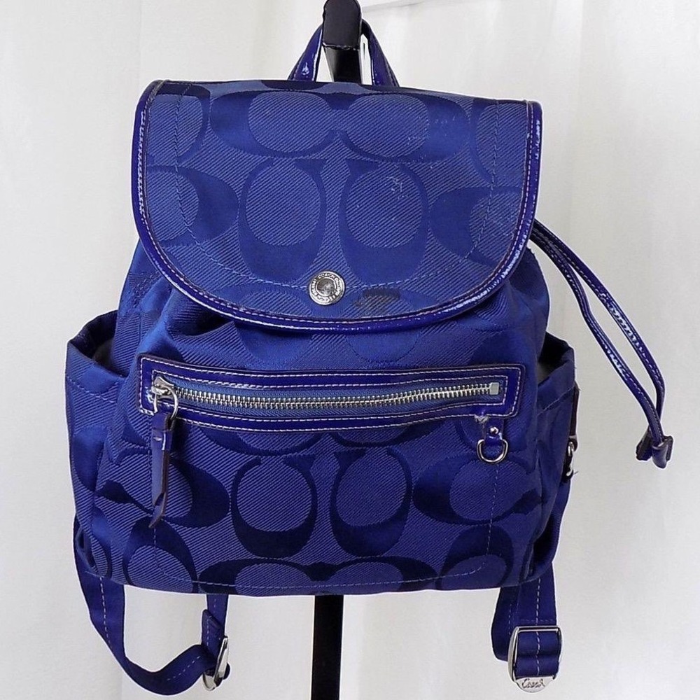 Coach Signature Poppy Cobalt Blue Sateen Backpack Bag E16548